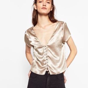 Zara metallic gold cropped blouse - size M / Style 8238/225/307